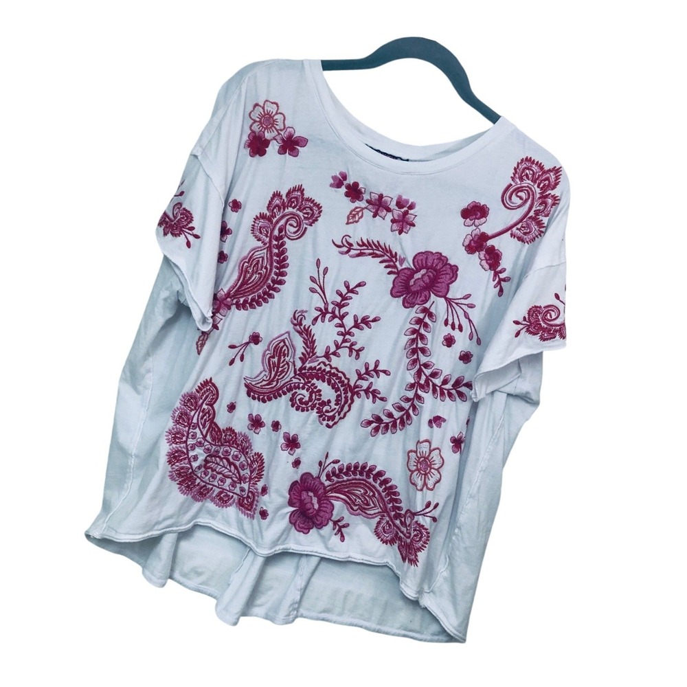 Johnny Was Cassia Raw Detail Swing Top Boho Cottagecore Flowy Embroider Size XL